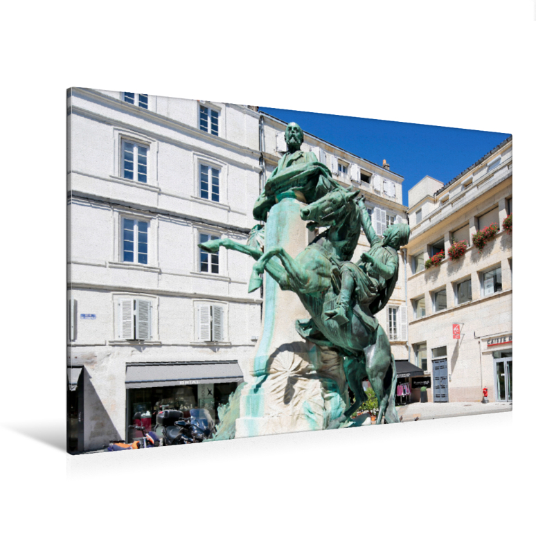 Rue du Temple-Rue du Palais monument, equestrian statue (Premium Textil-Leinwand, Bild auf Keilrahmen)