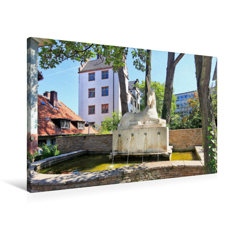 Einhornbrunnen (Premium Textil-Leinwand, Bild auf Keilrahmen)