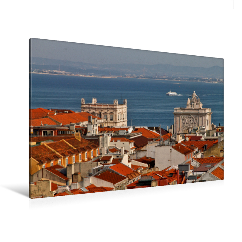 Blick über Lissabon (Premium Textil-Leinwand, Bild auf Keilrahmen)